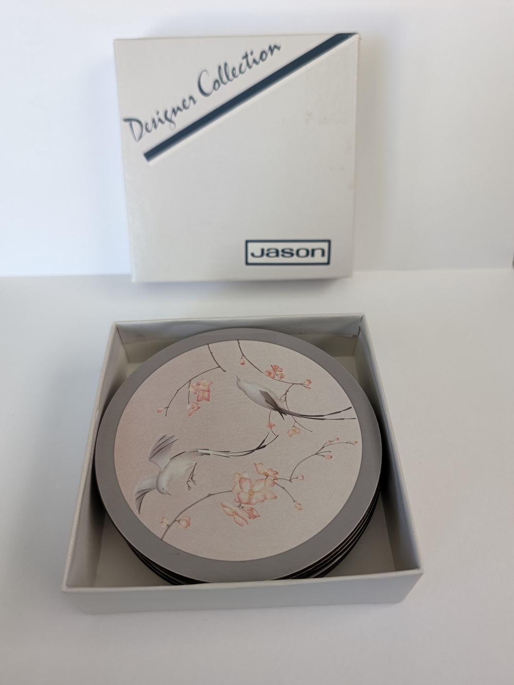 Jason Song Birds Coaster Set Round Table Blossom Floral Decor 90s Prop Vintage
